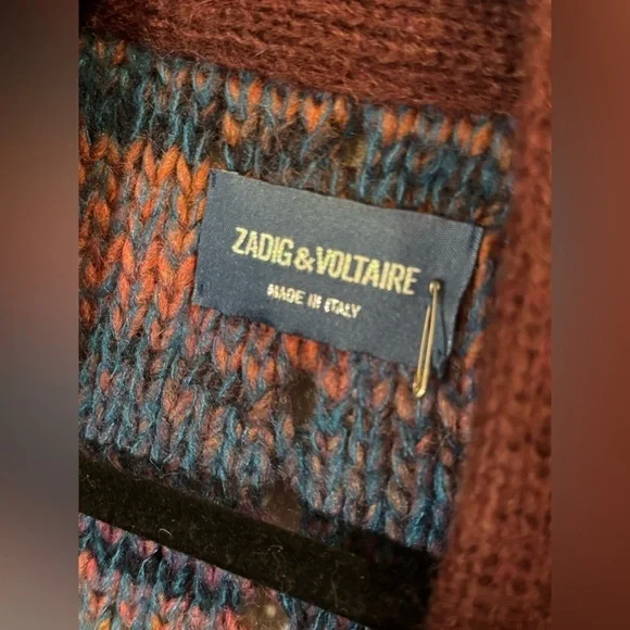 ZADIG & VOLTAIRE Yuno PA Cardigan Sweater Multicolor Wool Mohair Drape- medium